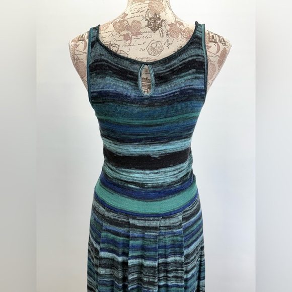 MARC NEW YORK Blue and Green Striped tank knit pleated midi dress size S - Picture 3 of 14